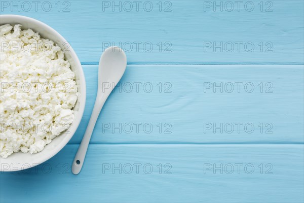 Top view organic cottage cheese with copy space