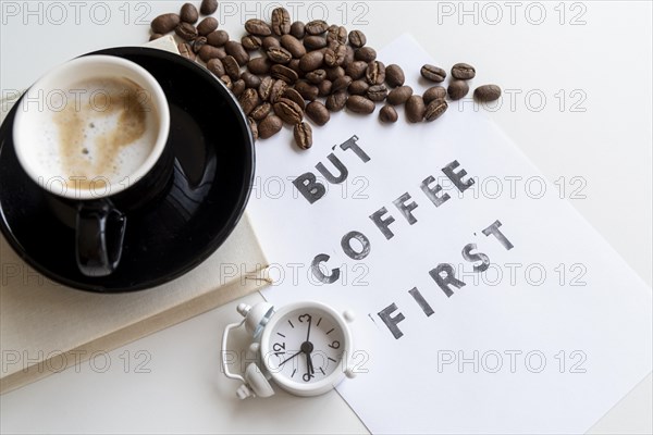 Coffee first quote with clock