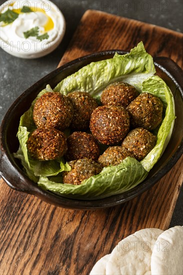 High angle falafel pita bread