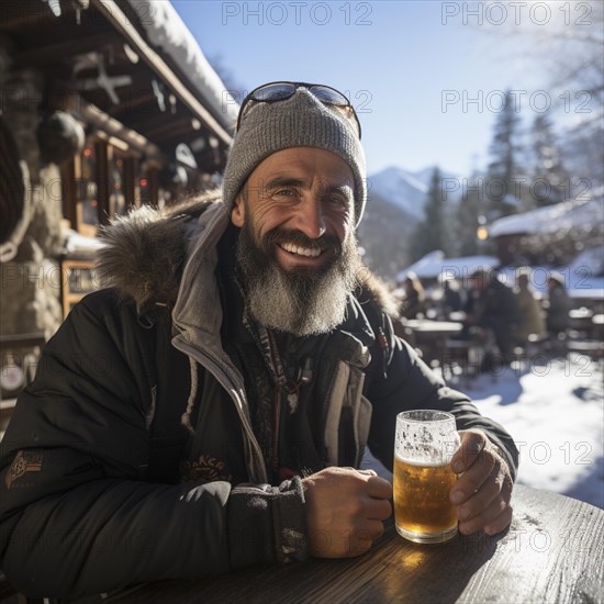 Beer and snacks in an alpine hut in the mountains