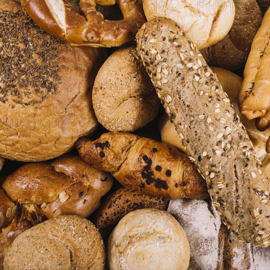 Close up whole grain baked breads