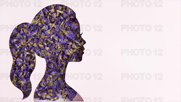 Floral women s day female portrait shape copy space