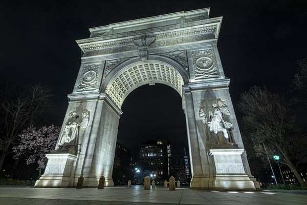 The Washington Square Arch is a marble triumphal arch built in 1892 in Washington Square Park in the Greenwich Village neighborhood of Lower Manhattan in New York City. It celebrates the centennial of George Washington's inauguration as President of the United States in 1789