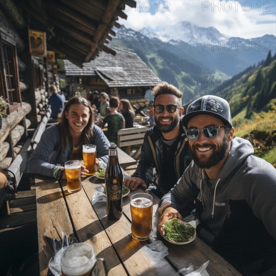 Beer and snacks in an alpine hut in the mountains