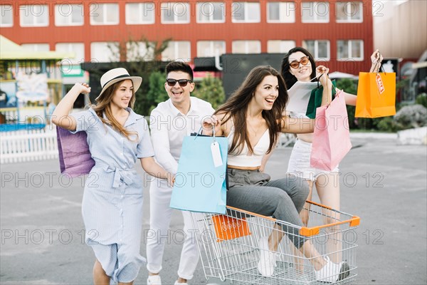 Friends having fun after shopping