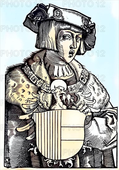 A woodcut portrait of Charles V by Albrecht Duerer from 1521