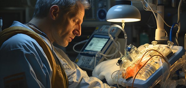 A doctor observes apperatures in an operating room