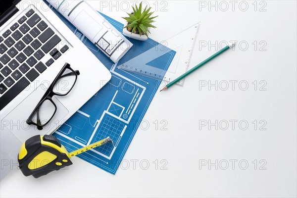 Blue print laptop top view