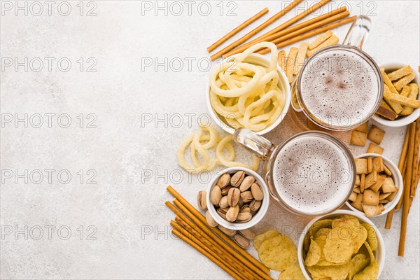 Top view beer snacks frame