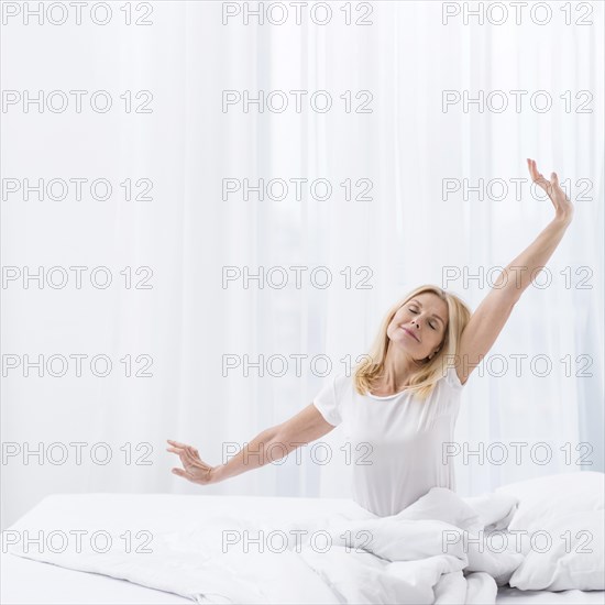 Portrait beautiful woman waking up morning