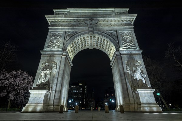 The Washington Square Arch is a marble triumphal arch built in 1892 in Washington Square Park in the Greenwich Village neighborhood of Lower Manhattan in New York City. It celebrates the centennial of George Washington's inauguration as President of the United States in 1789