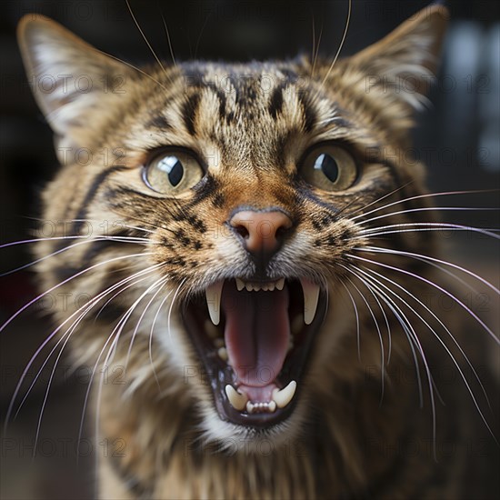 Domestic shows her the teeth and is angry and looks at the camera