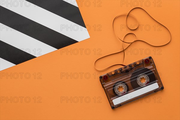 Cassette tape with magnetic recording film flat lay