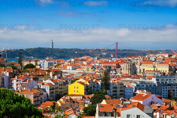 Lisbon famous view from Miradouro dos Barros tourist viewpoint over Alfama old city district