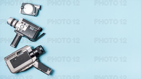 Various type camcorder blue background