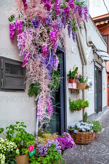Facade with flower decorations from a flower shop