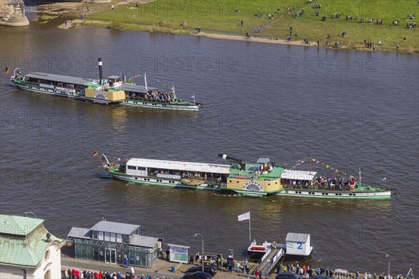 Fleet parade in Dresden Nine historic passenger steamers