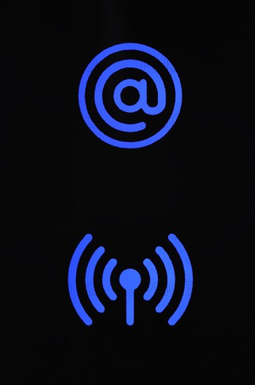 Blue typographic character standby lights of modem