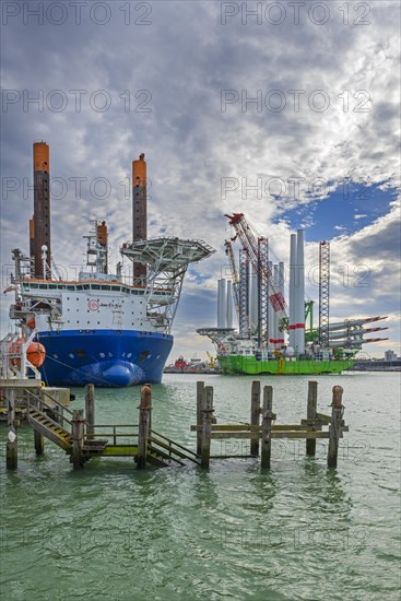 Installation vessels Apollo and Vole Au Vent moored at REBO heavy load terminal in Ostend port