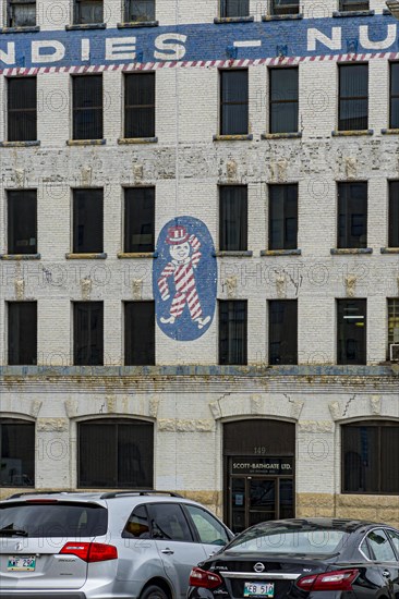 Former candy factory in the historic Exchange District on a typical brick facade from around 1915