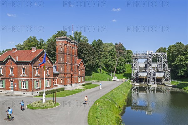 Machine room building and hydraulic boat lift no. 3 on the old Canal du Centre at Strepy-Bracquegnies near La Louviere