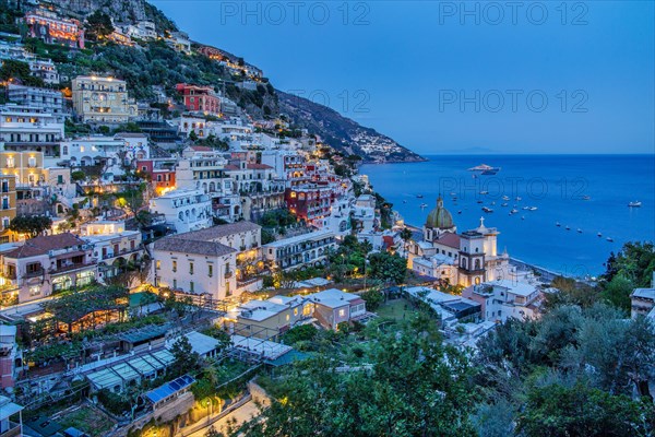 Panorama of the village on the cliff at dusk