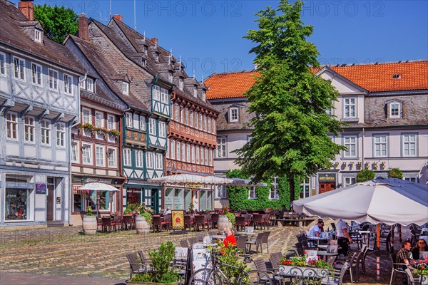 Schuhhof with street cafes and half-timbered houses in the old town