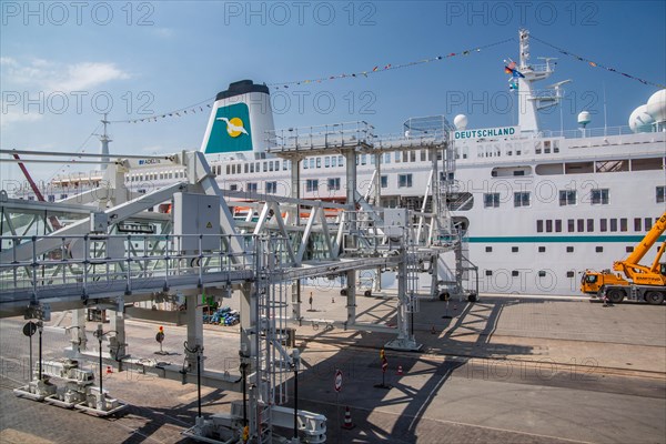 Columbus quay from the Columbus Cruise Centre with the cruise ship MS Deutschland