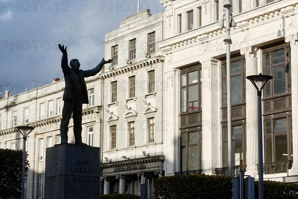 The statue of Irish trade unionist Jim Larkin in O'Connell Street on an Autumn day. Dublin