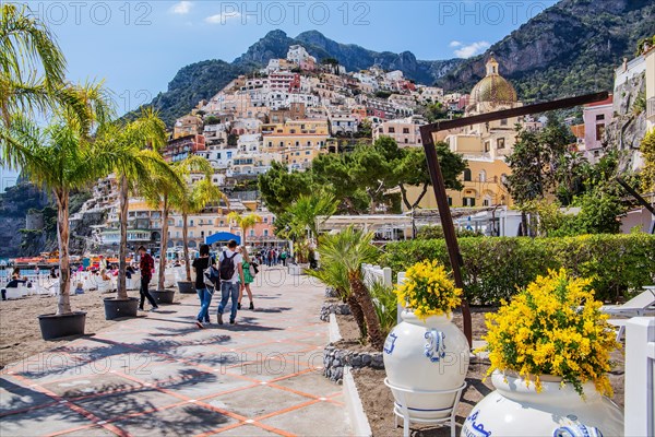 Beach promenade with town view