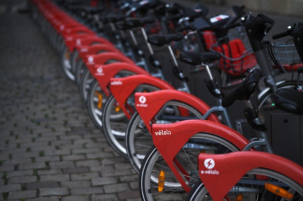 Red rental bikes