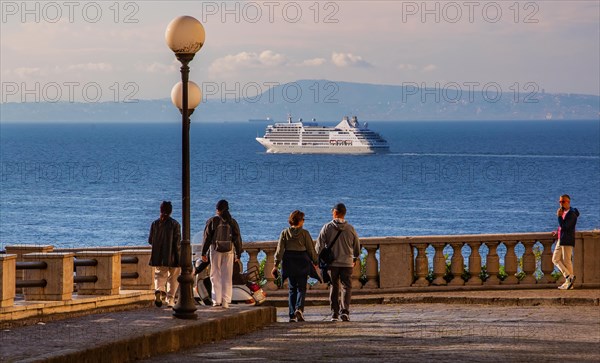 Sea view terrace with cruise ship