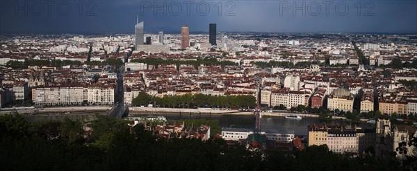 View from the Basilica Notre-Dame de Fourviere on Lyon on the Saone