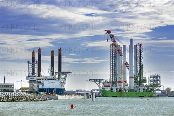 Installation vessels Apollo and Vole Au Vent moored at REBO heavy load terminal in Ostend port