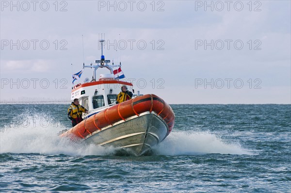 Rescue boat during exercise at sea by the Dutch coast guard at Texel