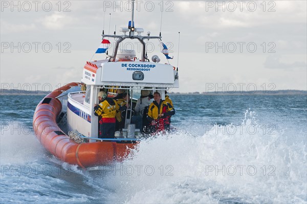 Rescue boat during exercise at sea by the Dutch coast guard at Texel