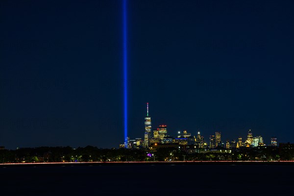 View on the Lower Manhattan with the Tribute in Light