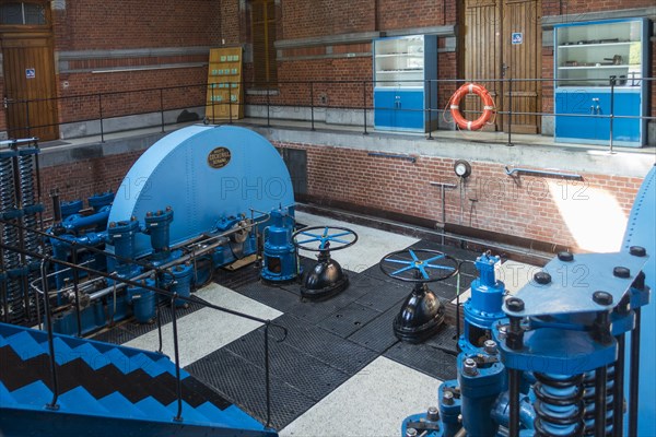 Interior of machine room building of hydraulic boat lift no. 3 on the Canal du Centre at Strepy-Bracquegnies