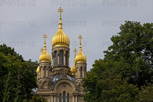 Russian Orthodox Church of St Elisabeth in Wiesbaden on the Neroberg with golden domes