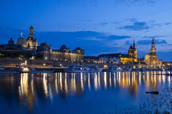 Silhouette of Dresden's Old Town in the evening on the Elbe