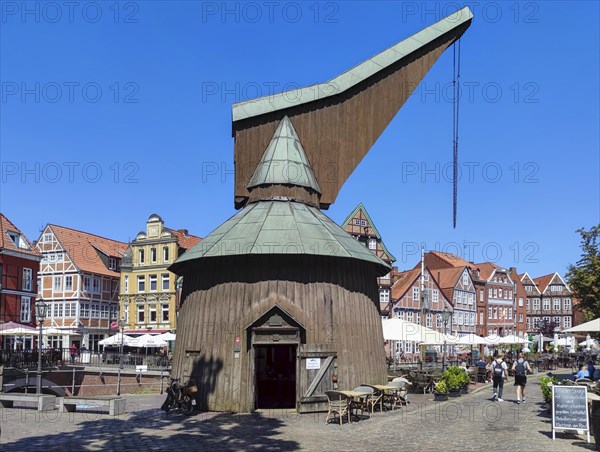 Wooden pedestrian crane at the Hanseatic harbour