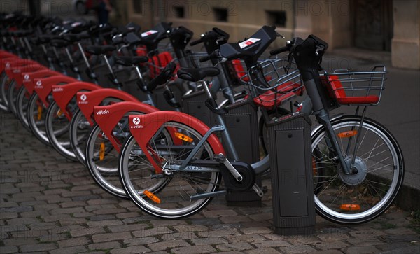 Red rental bikes