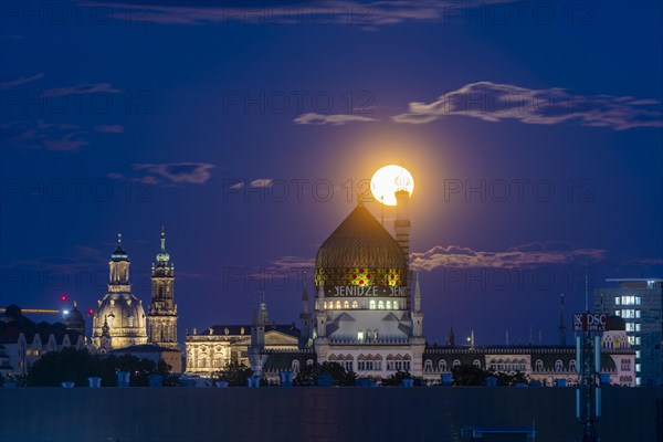 Full moon over Dresden with Staendehaus