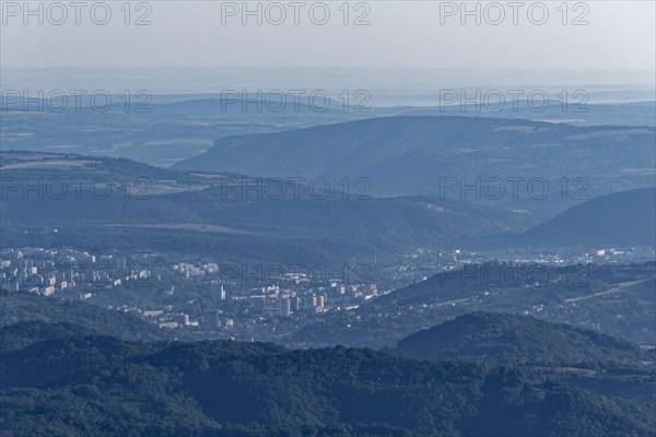 Mountain landscape of the Balkan Mountains around the town of Gabrovo and the forested slopes of the Balgarka nature park Park in Central Bulgaria. Shipka