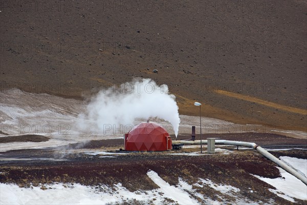 Krafla geothermal power plant near the Krafla Volcano and lake Myvatn in winter