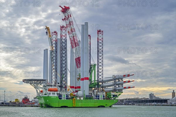 Installation vessel Apollo moored at REBO heavy load terminal in Ostend port