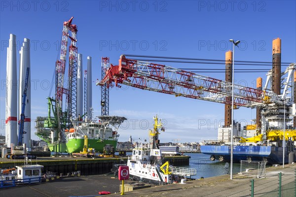 Installation vessels Apollo and Vole Au Vent moored at REBO heavy load terminal in Ostend port