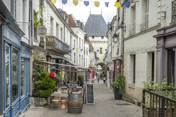 Alley in the old town and town gate in Loches