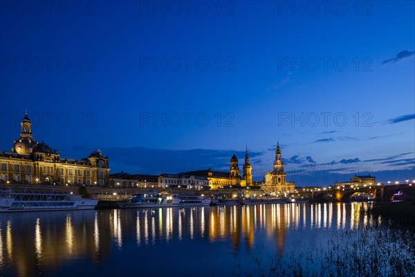 Silhouette of Dresden's Old Town in the evening on the Elbe