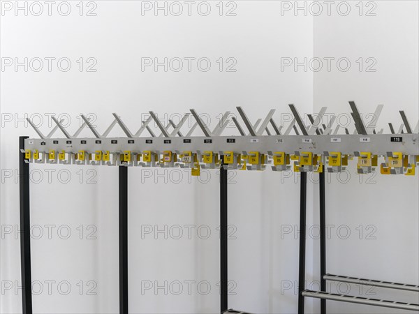Empty coat racks in a public building